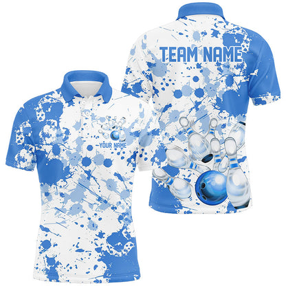Custom White And Blue Bowling Shirts For Men, Bowling Team Shirts Bowling Jerseys With Name IPHW7918