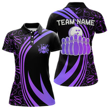 Load image into Gallery viewer, Black Women bowling shirts Custom Purple neon team league bowling jerseys, gifts for bowlers NQS9667