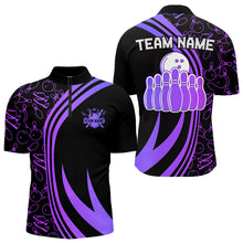 Load image into Gallery viewer, Black Mens bowling shirts Custom Purple neon team league bowling jerseys, gifts for bowlers NQS9667