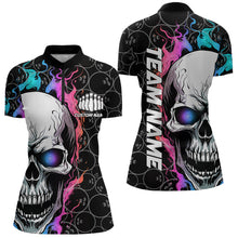 Load image into Gallery viewer, Custom Blue And Pink Flame Skull Bowling Women Quarter-Zip Shirt, Bowling Team League Shirt IPHW8853