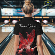 Load image into Gallery viewer, Custom Red Galaxy Butterfly Bowling Women Quarter-Zip Shirts, Ladies Bowling Team Outfit IPHW10943