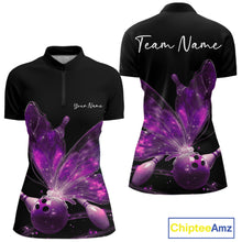 Load image into Gallery viewer, Custom Purple Galaxy Butterfly Bowling Women Quarter-Zip Shirts, Ladies Bowling Outfit IPHW10944