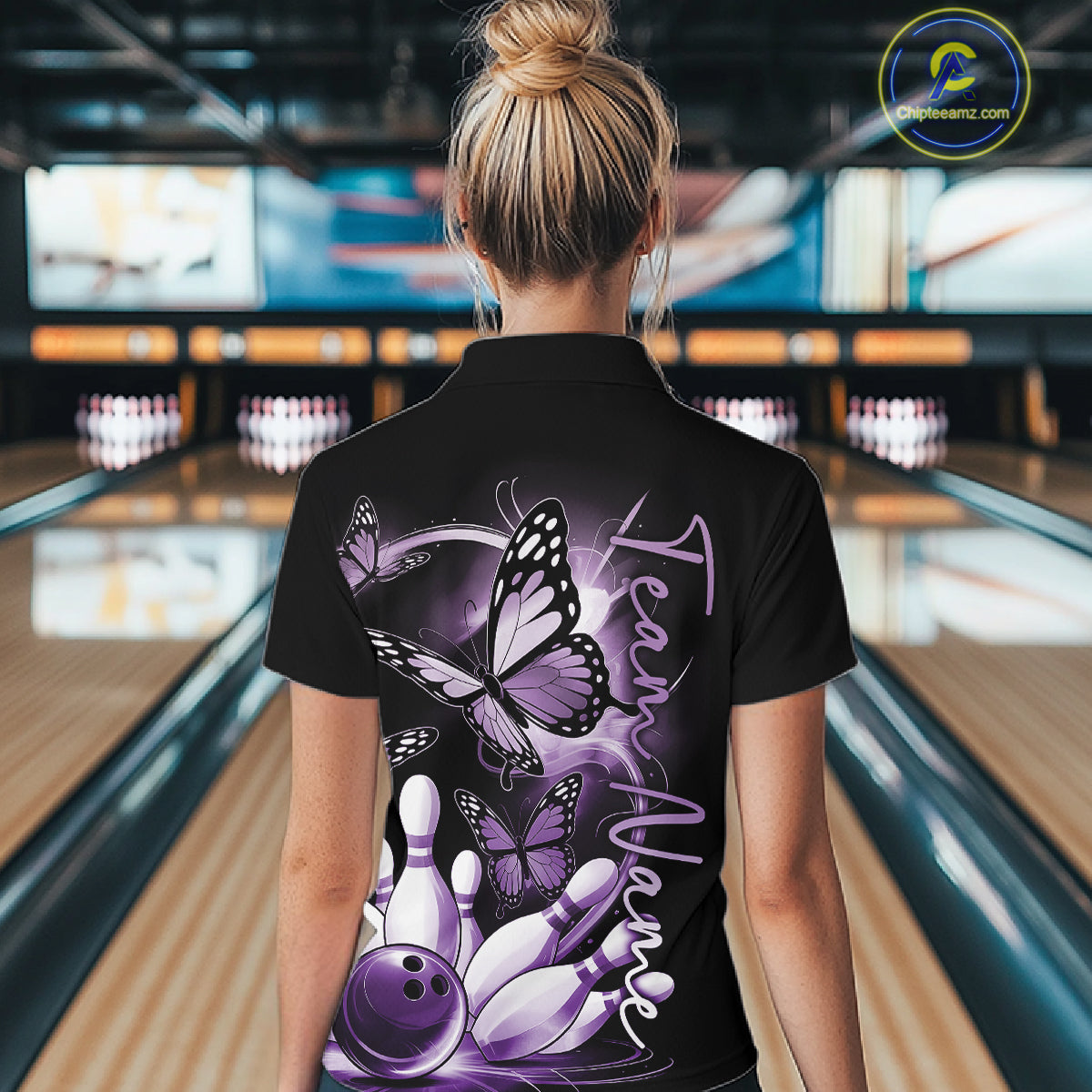 Custom Blue Butterfly Bowling Women Quarter-Zip Shirts With Team Name, Bowling Uniform IPHW10947