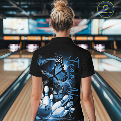 Custom Purple Butterfly Bowling Women Quarter-Zip Shirts With Team Name, Bowling Uniform IPHW10948