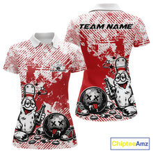 Load image into Gallery viewer, Red Custom Funny Drunk Bowling Ball And Pin Bowling Beer Women Polo Shirt, Bowler Jersey IPHW11237