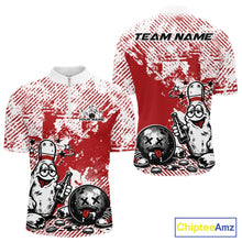 Load image into Gallery viewer, Red Custom Funny Drunk Bowling Ball And Pin Bowling Beer Men Quarter-Zip Shirt, Bowler Jersey IPHW11237