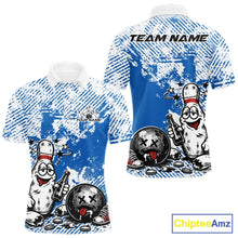 Load image into Gallery viewer, Blue Custom Funny Drunk Bowling Ball And Pin Bowling Beer Men Polo Shirt, Bowler Jersey IPHW11238
