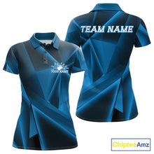 Load image into Gallery viewer, Blue and black polo shirt with 'Team Name' and 'Your Name' text on a white background