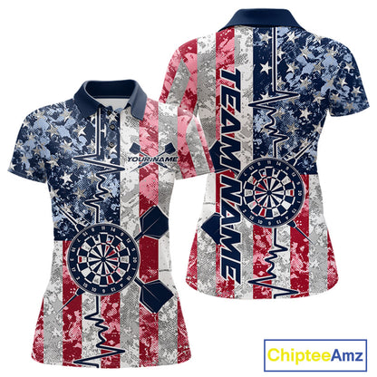 Custom US Flag Patriotic Dart Pulse Line Polo Shirts For Women, Dart Team Shirt IPHW9649
