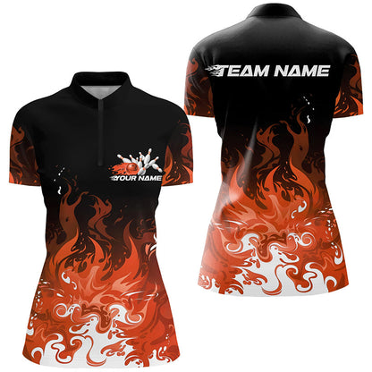 Custom Flame Ladies Bowling Shirts, Team Name Orange Bowling League Shirts Bowlers Outfits IPHW7404