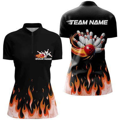 Custom Flame Bowling Shirts For Women, Bowling Team Shirts With Name Bowling League Shirt IPHW7406