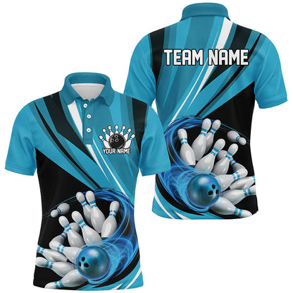 Custom Blue Flame Bowling Shirts For Men, Bowling League Bowling Team Shirts Bowlers Outfit IPHW7415
