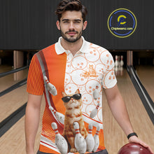 Load image into Gallery viewer, Custom Funny Smirk Orange Cat With Sunglasses Bowling Team Men Polo Shirts IPHW10104