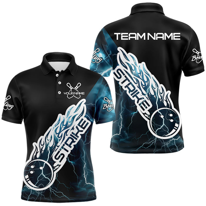 Custom Black And Blue Thunder Lightning Strike Bowling Polo Shirts For Men Team Shirt IPHW8532