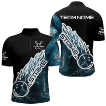 Load image into Gallery viewer, Custom Black And Blue Thunder Lightning Strike Bowling Quarter-Zip Shirts For Men Team Shirt IPHW8532