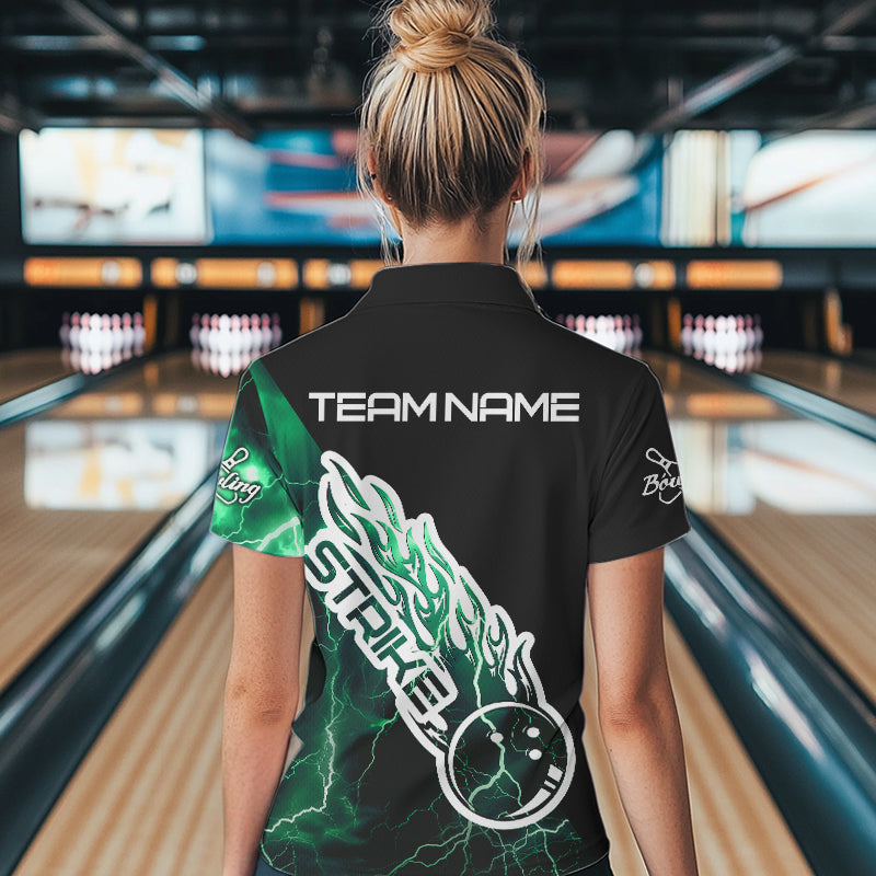 Custom Black And Green Thunder Lightning Strike Bowling Polo Shirts For Women Team Shirt IPHW8534