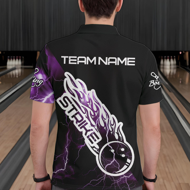 Custom Black And Purple Thunder Lightning Strike Bowling Polo Shirts For Men Team Shirt IPHW8535