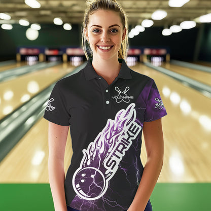 Custom Black And Purple Thunder Lightning Strike Bowling Polo Shirts For Women Team Shirt IPHW8535