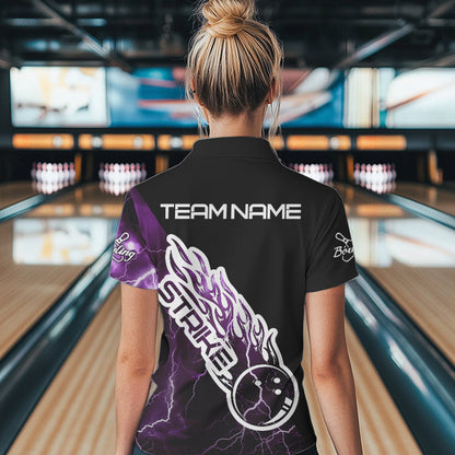 Custom Black And Purple Thunder Lightning Strike Bowling Polo Shirts For Women Team Shirt IPHW8535