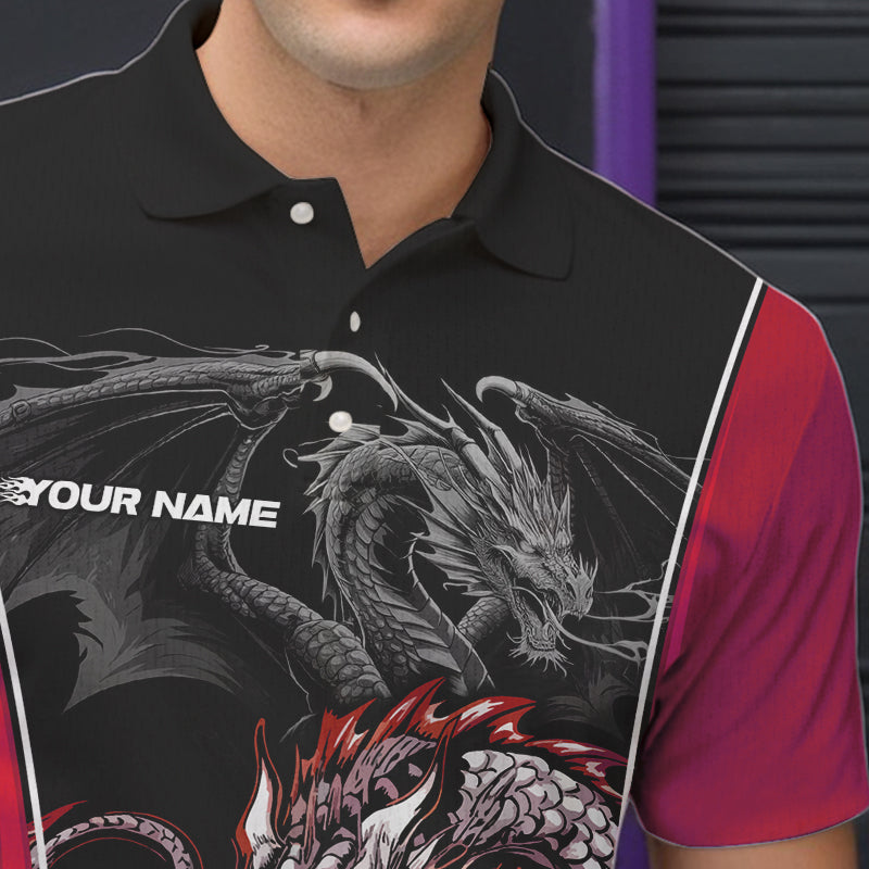 Custom Black And Red Dragon Bowling Polo Shirts For Men, Dragon Bowling Tournament Uniform IPHW8553