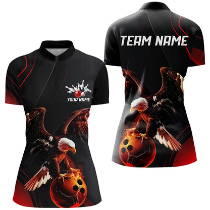 Red Flame Womens Bowling Shirts, Custom Eagle Team Bowling Shirts, Gift For Bowlers IPHW7111