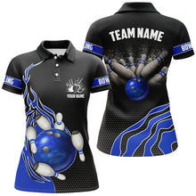 Load image into Gallery viewer, Blue Flame Bowling Polo Shirts For Women, Custom Bowling Team Jerseys Bowler Outfits IPHW5217