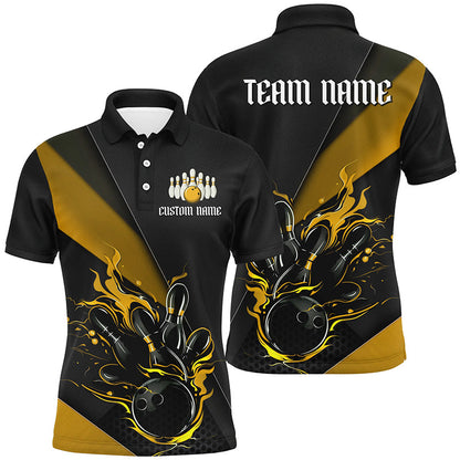 Black And Yellow Custom Flame Bowling Tournament Jerseys For Men, Bowling Team Shirts IPHW7925