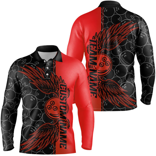 Black And Blue Custom Bowling Ball And Wings Bowling Shirts For Men, Bowling Team Uniform IPHW7927