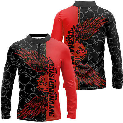 Black And Blue Custom Bowling Ball And Wings Bowling Shirts For Men, Bowling Team Uniform IPHW7927