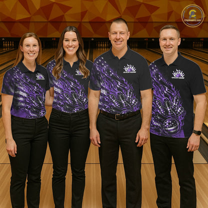 Custom Patriotic Purple Flame Bowling Shirts, US Flag Bowling Team Jerseys Freedom 4Th Of July Bowling Shirt IPHW10434