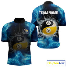 Load image into Gallery viewer, Personalized Water Yin &amp; Yang Billiard Polo &amp; Quarter-Zip Shirt For Men 8 Ball Billiard Team Jersey NYN2833
