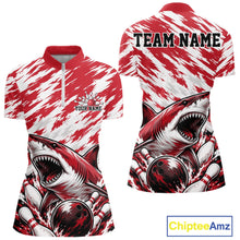 Load image into Gallery viewer, Red and white sports jersey with shark design and customizable text, featuring Chiptee Amz branding.
