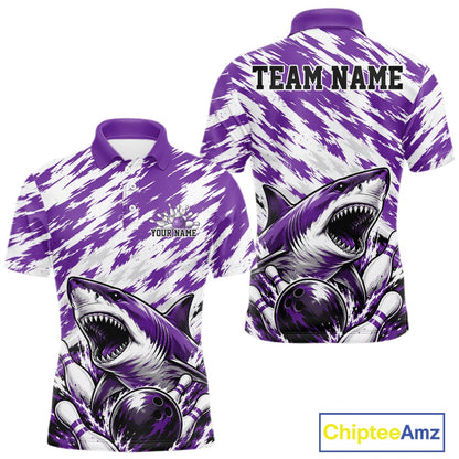 Purple and white shark-themed polo shirt with 'Team Name' text on a white background