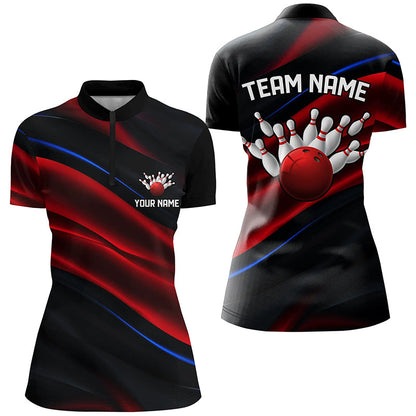 Black, Red And Blue Custom Patriotic Bowling Shirts For Women, Us Bowling Team Shirts IPHW7112