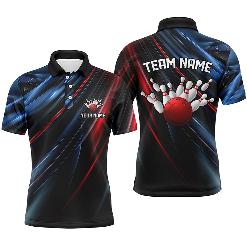 Black, Red And Blue Custom Patriotic Bowling Shirts For Men, Us Bowling Team Shirts IPHW7113