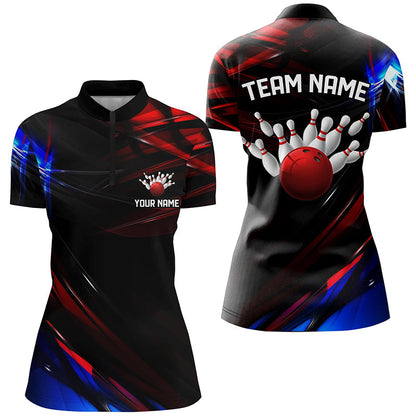 Black, Red And Blue Custom Patriotic Bowling Shirts For Women, Us Bowling League Shirts IPHW7115