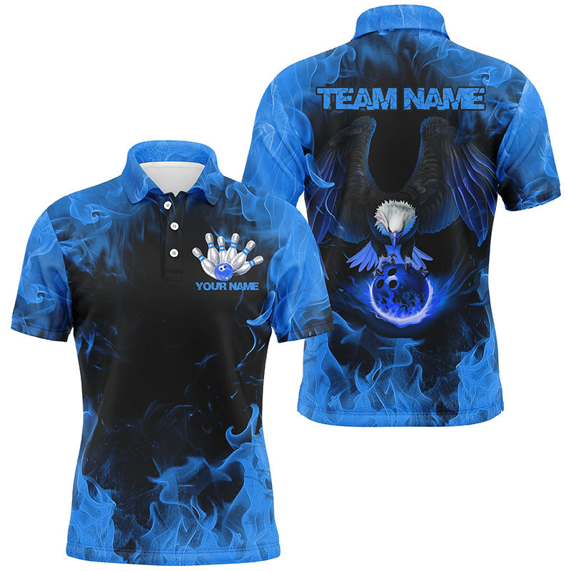 Blue Flame Eagle Bowling Team Shirts For Men, Fire Custom Bowling Uniforms Outfit Bowling IPHW7117