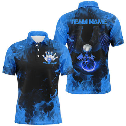 Blue Flame Eagle Bowling Team Shirts For Men, Fire Custom Bowling Uniforms Outfit Bowling IPHW7117