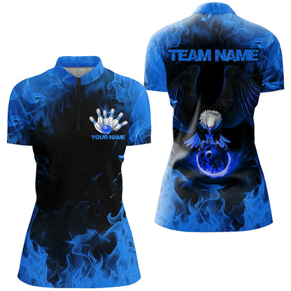 Blue Flame Eagle Bowling Team Shirts For Women, Fire Custom Bowling Uniforms Outfit Bowling IPHW7117
