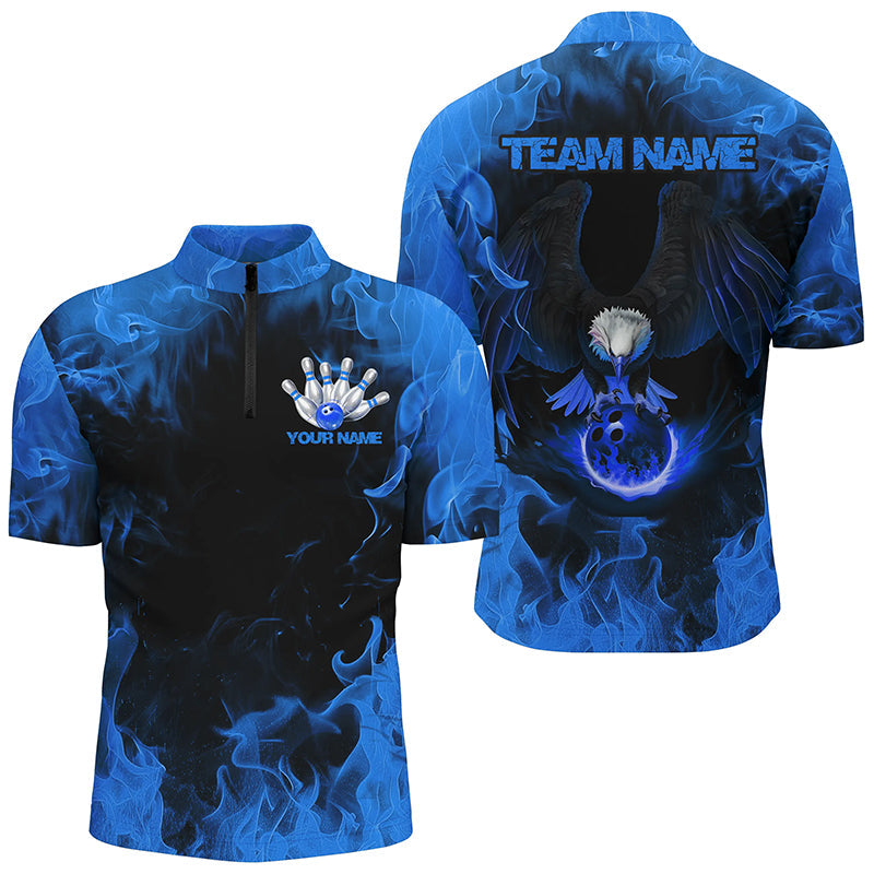 Blue Flame Eagle Bowling Team Shirts For Men, Fire Custom Bowling Uniforms Outfit Bowling IPHW7117