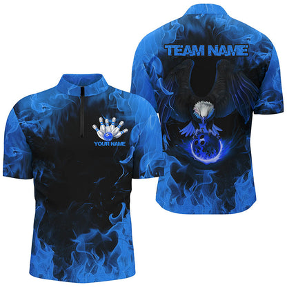 Blue Flame Eagle Bowling Team Shirts For Men, Fire Custom Bowling Uniforms Outfit Bowling IPHW7117
