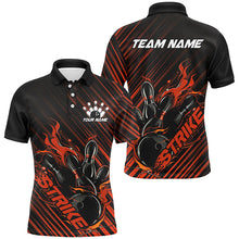 Load image into Gallery viewer, Custom Black And Orange Flame Bowling Shirts For Men, Strike Bowling Team Shirts Outfit Bowling IPHW7424