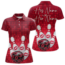 Load image into Gallery viewer, Bowling Kisses Red Heart Theme Custom Valentines Day Bowling Polo Shirts For Women IPHW8366