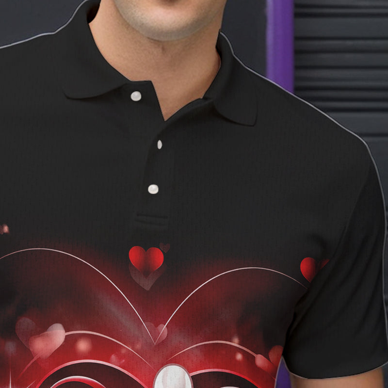 Custom Valentines Day Bowling Polo Shirts For Men, Infinity Love Bowling Couple Shirt IPHW8369