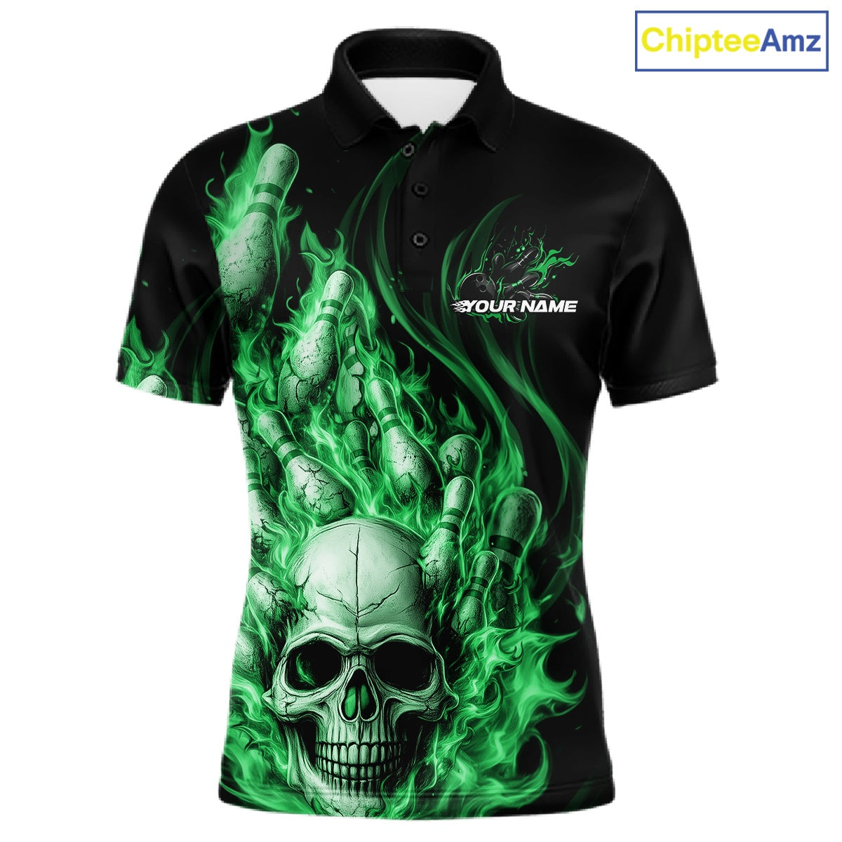 Custom Multi Styles Green Flame Skull Halloween Bowling Team Shirts, Bowling Tournament Shirt Bowling Jersey IPHW10442