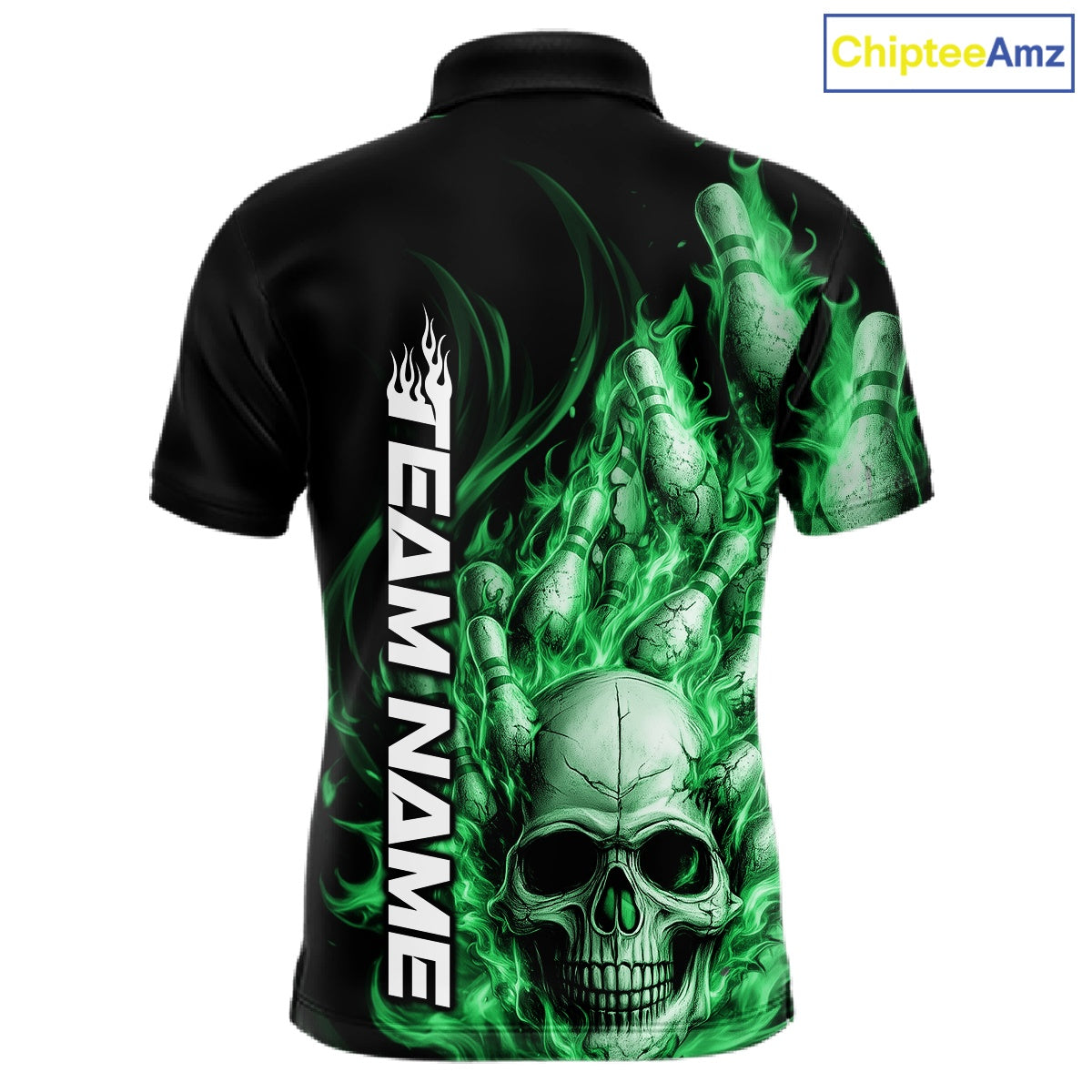 Custom Multi Styles Green Flame Skull Halloween Bowling Team Shirts, Bowling Tournament Shirt Bowling Jersey IPHW10442