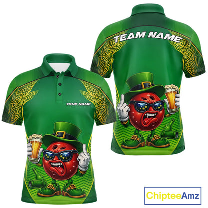 Custom Funny Leprechaun Bowling Ball And Beer St Patricks Day Bowling Shirts, Celtic Bowling Tournament Outfit IPHW10444