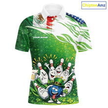 Load image into Gallery viewer, Custom Funny St Patricks Day Bowling Team Shirt, Mexican American Flag Shamrock Theme Bowling Jerseys IPHW10447