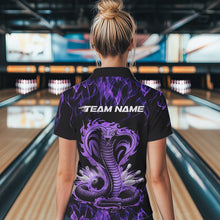 Load image into Gallery viewer, Custom Black And Purple Flame Cobra Snake Bowling Womens Quarter-Zip Shirts, Team Uniform IPHW8569