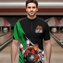 Load image into Gallery viewer, Black And Green Custom Funny Turkey Thanksgiving Bowling Team Quarter-Zip Shirts For Men IPHW8876